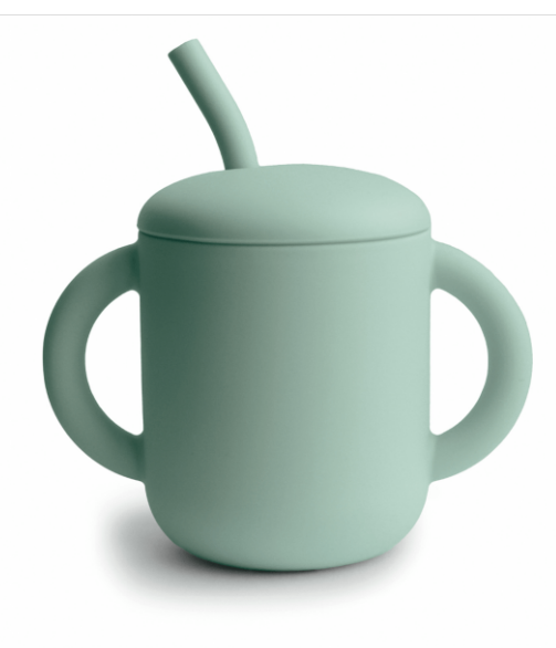 Copo de Treinamento com Canudo de Silicone Verde Mushie