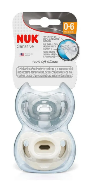 Kit Com 2 Chupetas Sensitive Soft Silicone 0-6 Meses Neutra