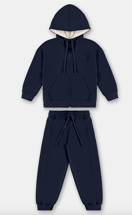 Conjunto Infantil Masculino em Moletom com Capuz Forrado Azul Marinho