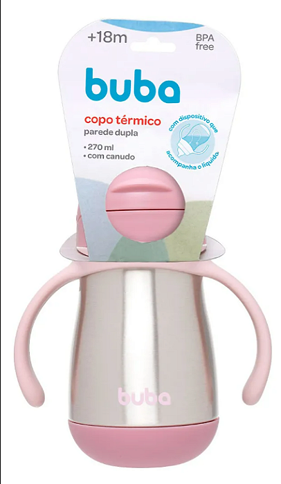 Garrafa Térmica Com Alças Parede Dupla Rosa 270ml - Buba