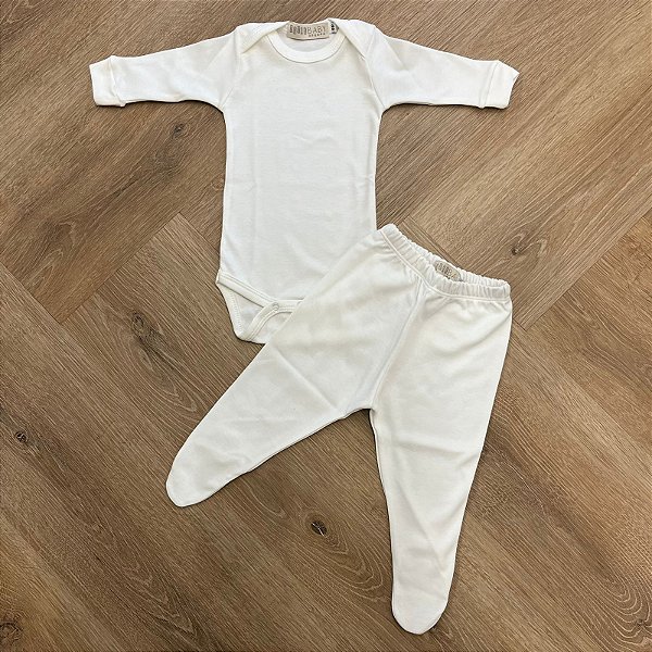 Conjunto de Suedine Body Manga Longa e Calça Off White