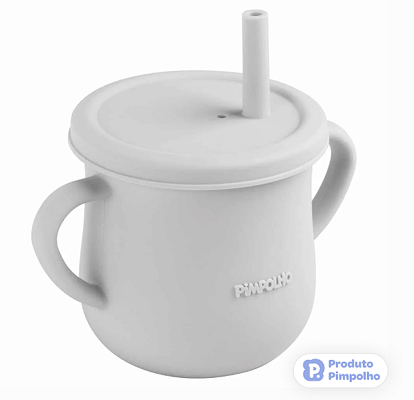 Copo de silicone com canudo soft 150ML Cinza - Pimpolho