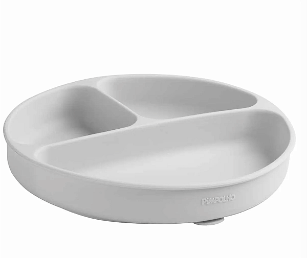 Prato de silicone com divisória e ventosa soft Cinza