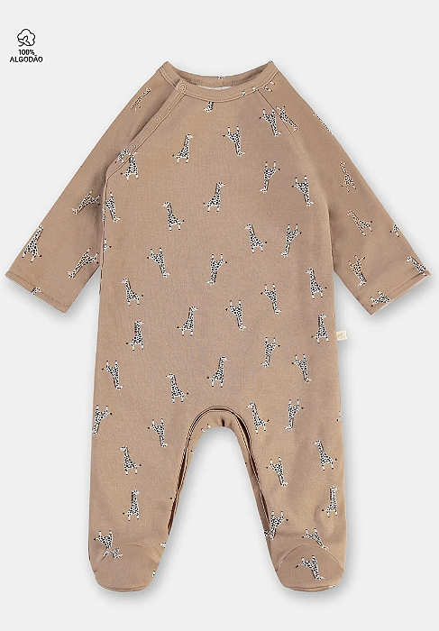 Macacão forrado de Soft com Suedine Estampado -Girafa