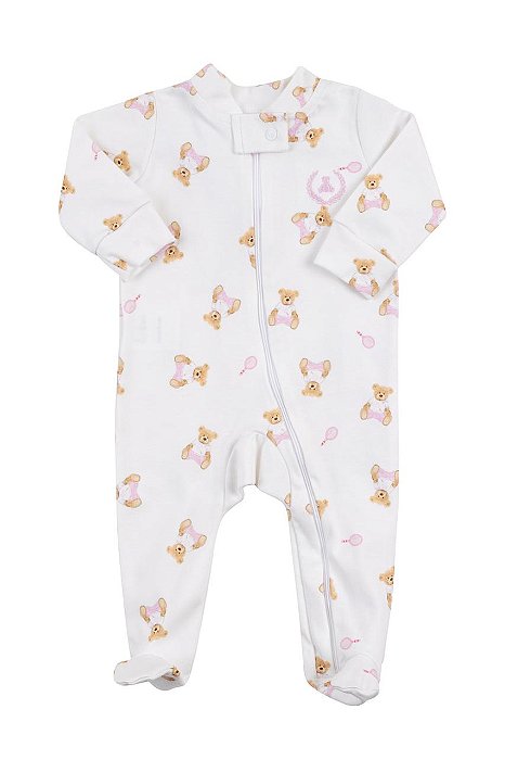 Macacão de Zíper -  Urso Rosa Bebê