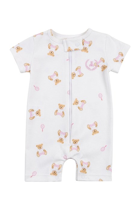Macacão Curto de Zíper - Urso Rosa Bebê