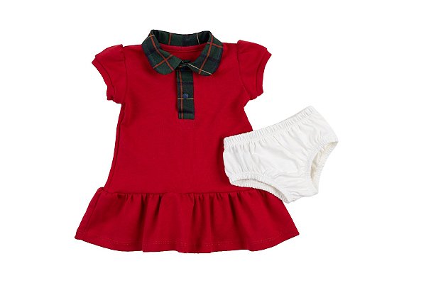 Vestido Polo com Calcinha - Vermelho e Gola Xadrez