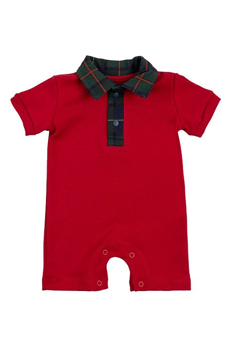 Macacão Polo Curto - Vermelho e Xadrez