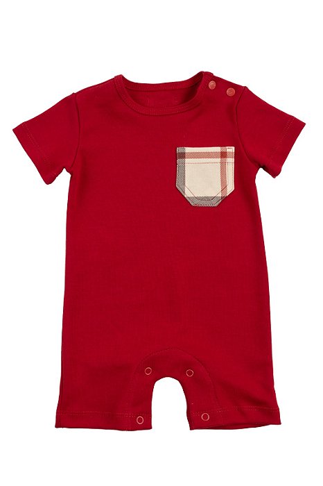 Macacão Curto Vermelho com Bolso Xadrez