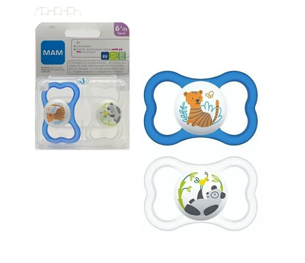 Chupeta Mam Air Azul Tigre/Branco Panda 6m+ Embalagem Dupla