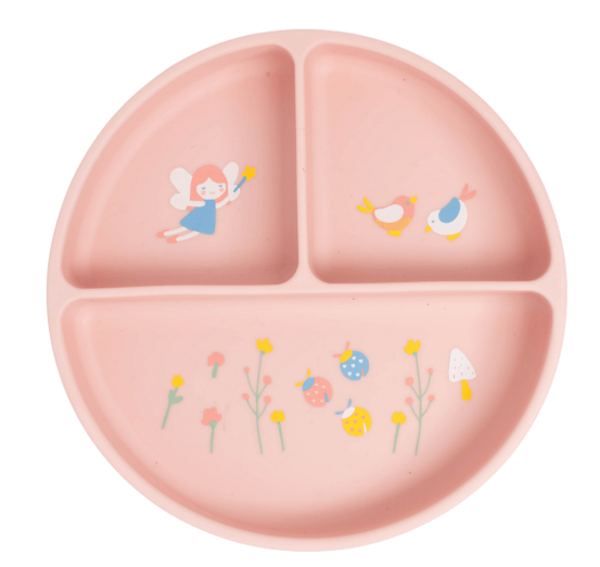 Prato De Silicone Com Ventosa e Divisórias Fadinha Rosa Büp Baby