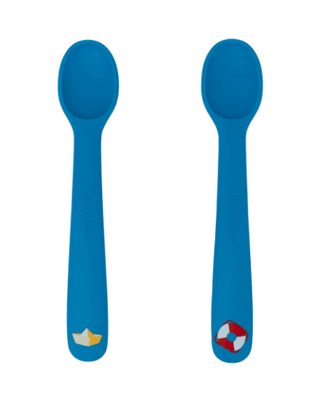 Kit Com Duas Colheres De Silicone Ursinho Navy Azul Büp Baby