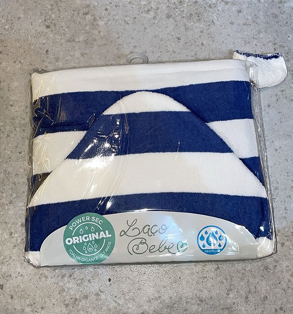 Toalha Kids com Capuz Power Sec Listrada Azul Marinho - Laço bebe
