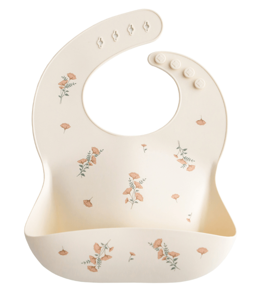 Babador Cata-Migalhas De Silicone Flores Rosa Mushie