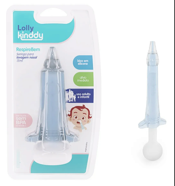 Seringa Nasal 15ml Silicone Macia Adulto Criança Azul-Claro Lolly Kinddy
