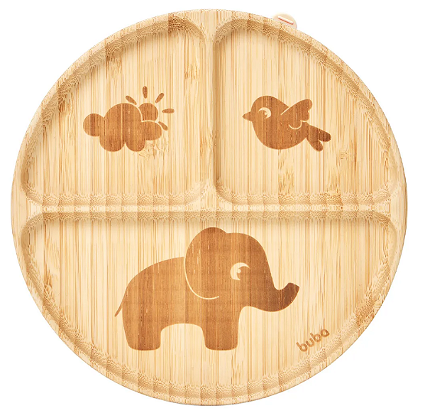 Pratinho em Bambu e Ventosa em Silicone Cloudy Bege