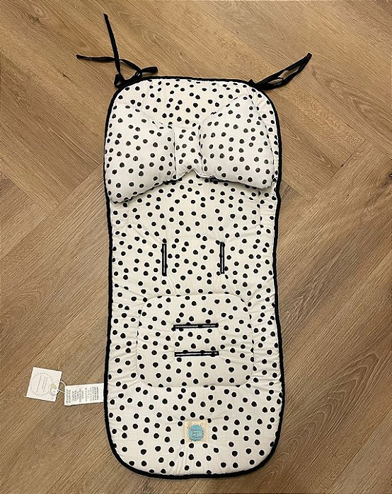 Protetor de Carrinho II Viés + Almofada - Branco com Bolinhas Pretas