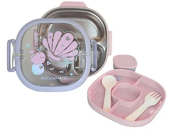 Lancheira bento box com 6 divisórias e alça fundo do mar Lilás