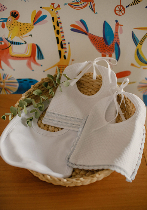 Kit 3 Babadores Bordado Branco