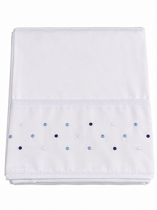 Jogo de Lençol Berço Bordado Bolinha Azul 400 fios