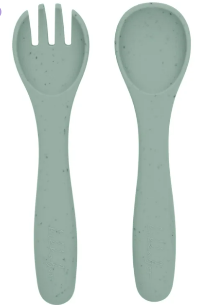 Kit Garfo E Colher Silicone Platinum Sage