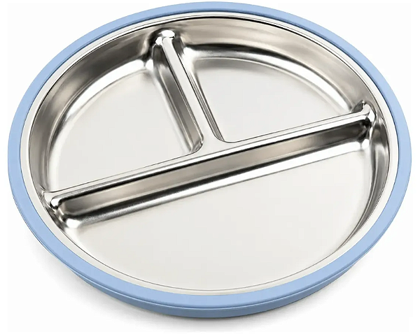 Prato Infantil Buba Aço Inox Divisórias Silicone Ventosa Azul