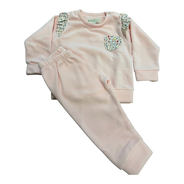 Conjunto de Blusão e Calça de Soft Rosa Floral
