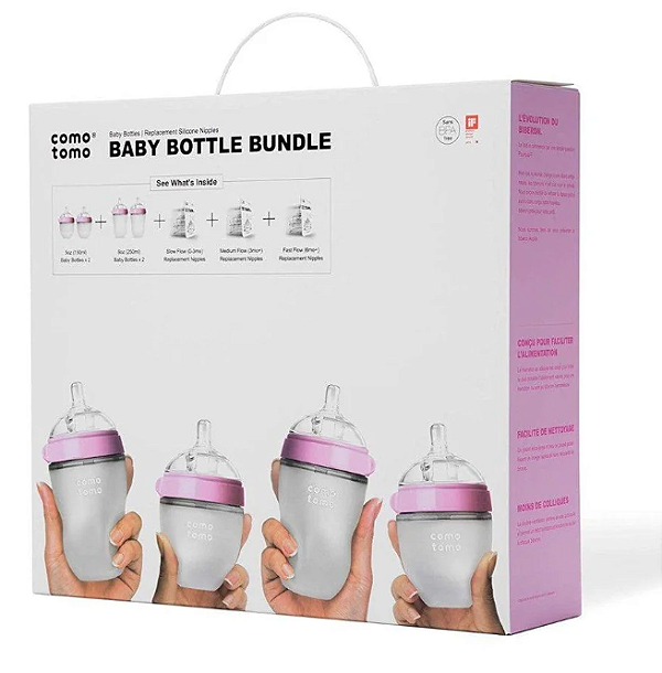 Kit de Mamadeira Comotomo - 7 Peças Rosa