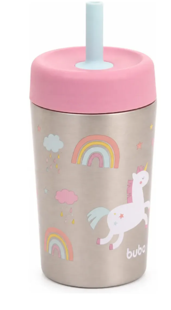 Copo Térmico Parede Dupla com Canudo Magic Unicornio