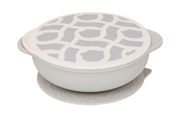 TIGELA COM SUCÇÃO E TAMPA PANDA PEBBLE - CINZA PASTEL