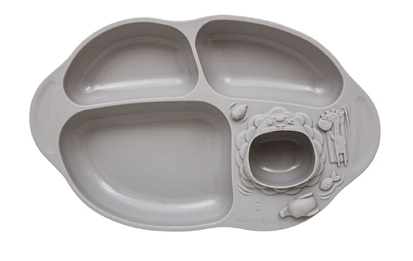 PRATO COM 4 DIVISÓRIAS E SUCÇÃO PANDA PEBBLE - CINZA PASTEL