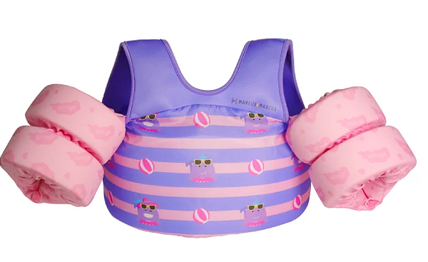 BOIA DE BRAÇO INFANTIL COM COLETE BALEIA WILLO LILÁS E ROSA ÚNICO