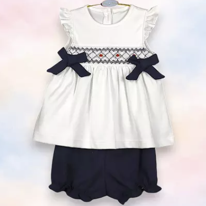 Vestido Ponto Stock Branco e Azul Marinho