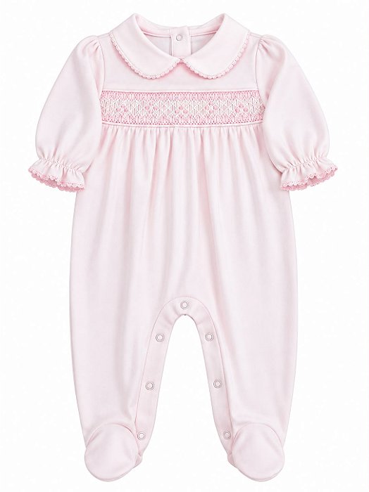 Macacão de Algodão Pima Ponto Smock Rosa