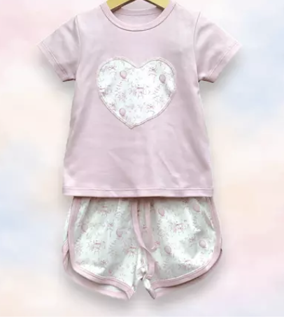 Pijama de Algodão Pima de Shorts e Camiseta Rosa