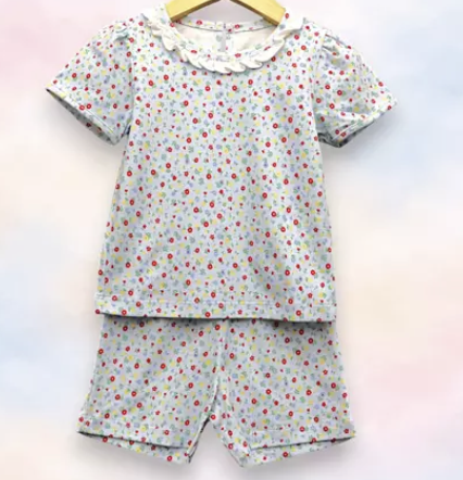 Pijama de Algodão Pima Flores Shorts e Camiseta