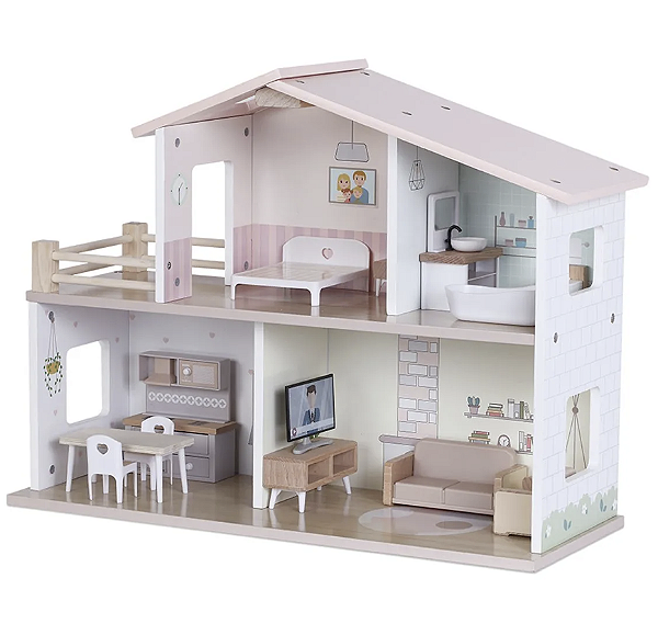 Brinquedo De Madeira Casinha De Boneca Com Móveis