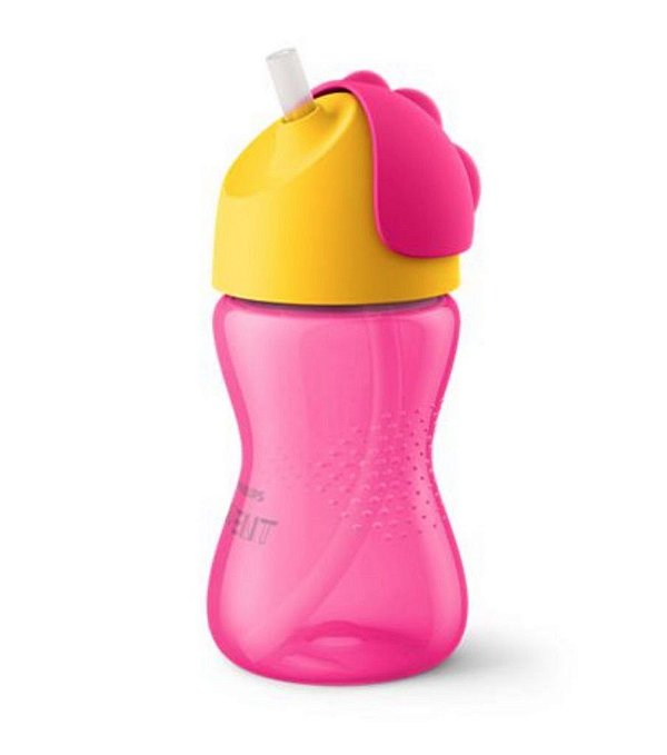 Copo Dinossauro com Canudo Curvado Rosa e Amarelo - 300 Ml - Philips Avent