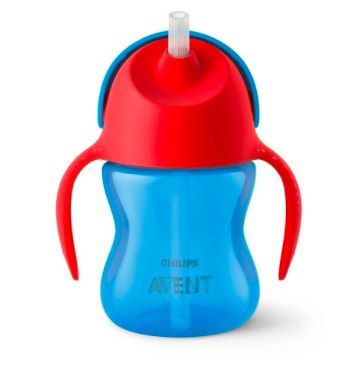 Copo Philips Avent Dinossauro C/ Canudo Curvado Azul e Vermelho 200ml