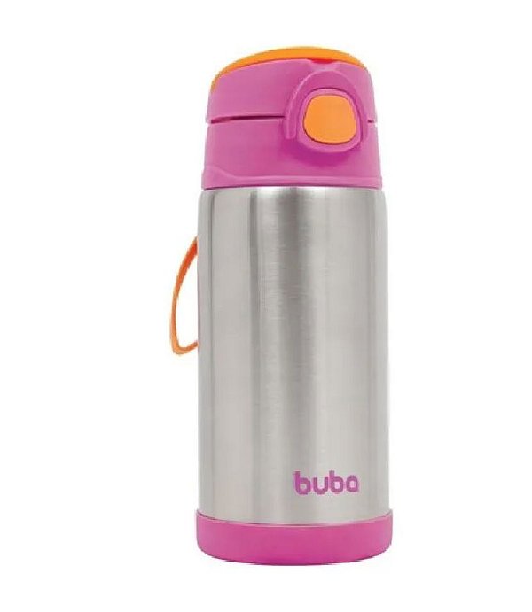 Garrafa Térmica Parede Dupla com Canudo 400 ml Rosa - Buba