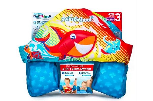 Boia Colete Infantil Salva Vidas Praia 2 In 1 Azul e Vermelho - Swim School
