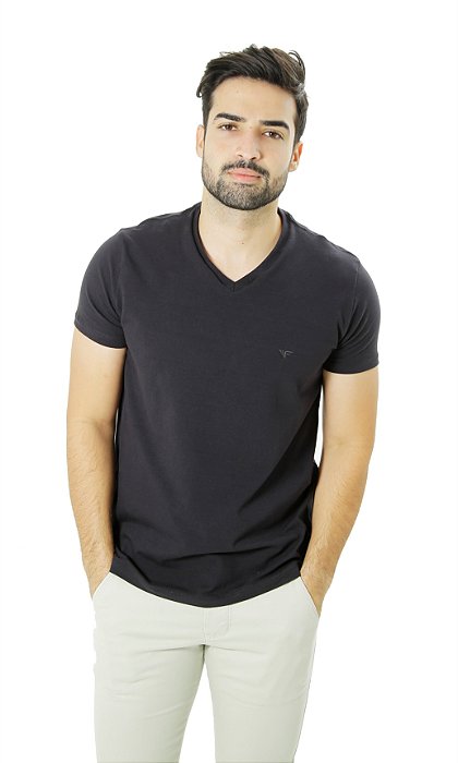 Camiseta cotton blend gola V fahalo preta