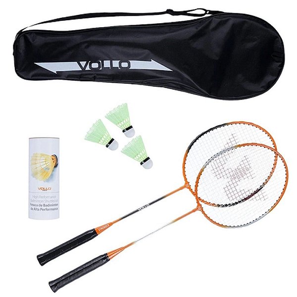 Kit Badminton 2 Raquete 3 Peteca Vollo