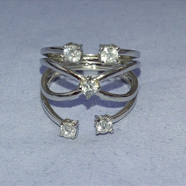 Anel de Prata  largo cinco pontos de zircônia - BELÍSSIMO , ARRASADOR !!