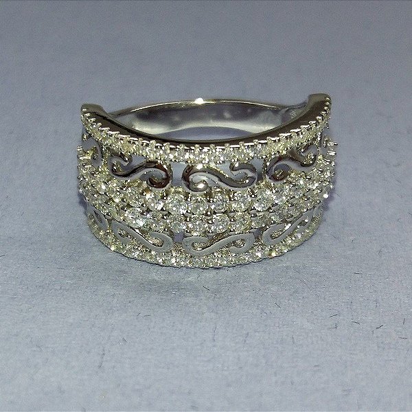 Anel de Prata fileiras em zircônia e desenhos lisos - MARAVILHOSO !!