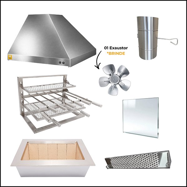 Kit Churrasqueira Gourmet Completa para Apartamento - 2 Águas Inox 430