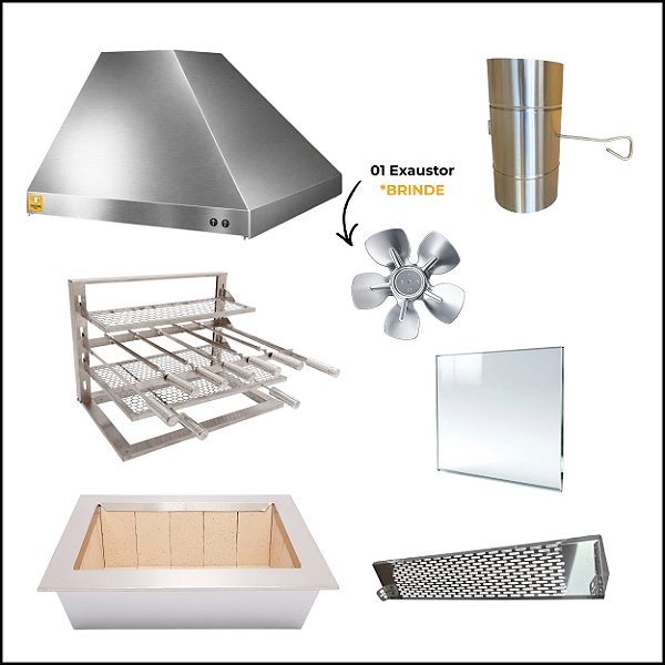 Kit Churrasqueira Gourmet Completa para Apartamento - 2 Águas Inox 430
