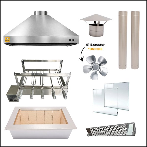 Kit Churrasqueira Gourmet Completa Mod. 3 Águas Inox 430 com Grill Elétrico