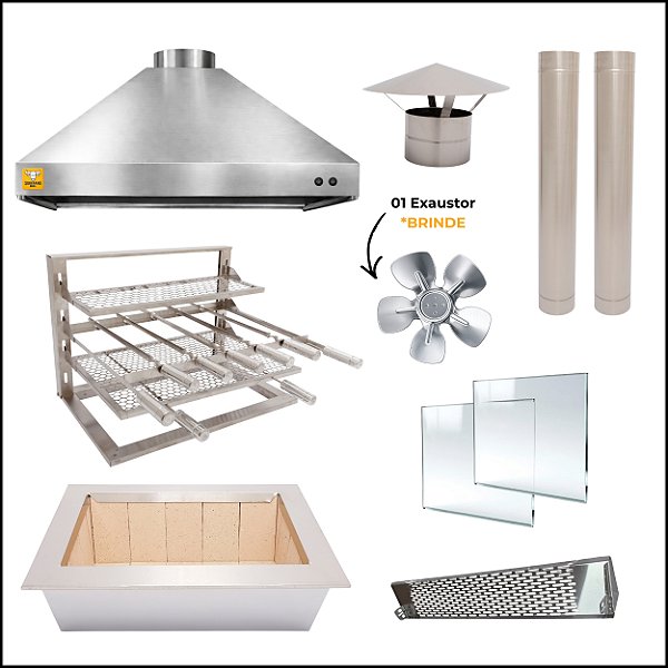 Kit Churrasqueira Gourmet Completa Mod. 3 Águas Inox 430 com Suporte L