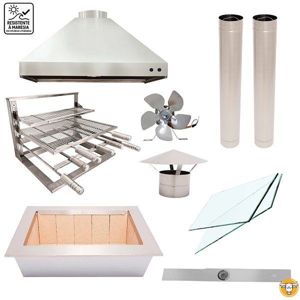 Kit Churrasqueira Gourmet Completa - 3 Águas Inox 304 - Suporte L